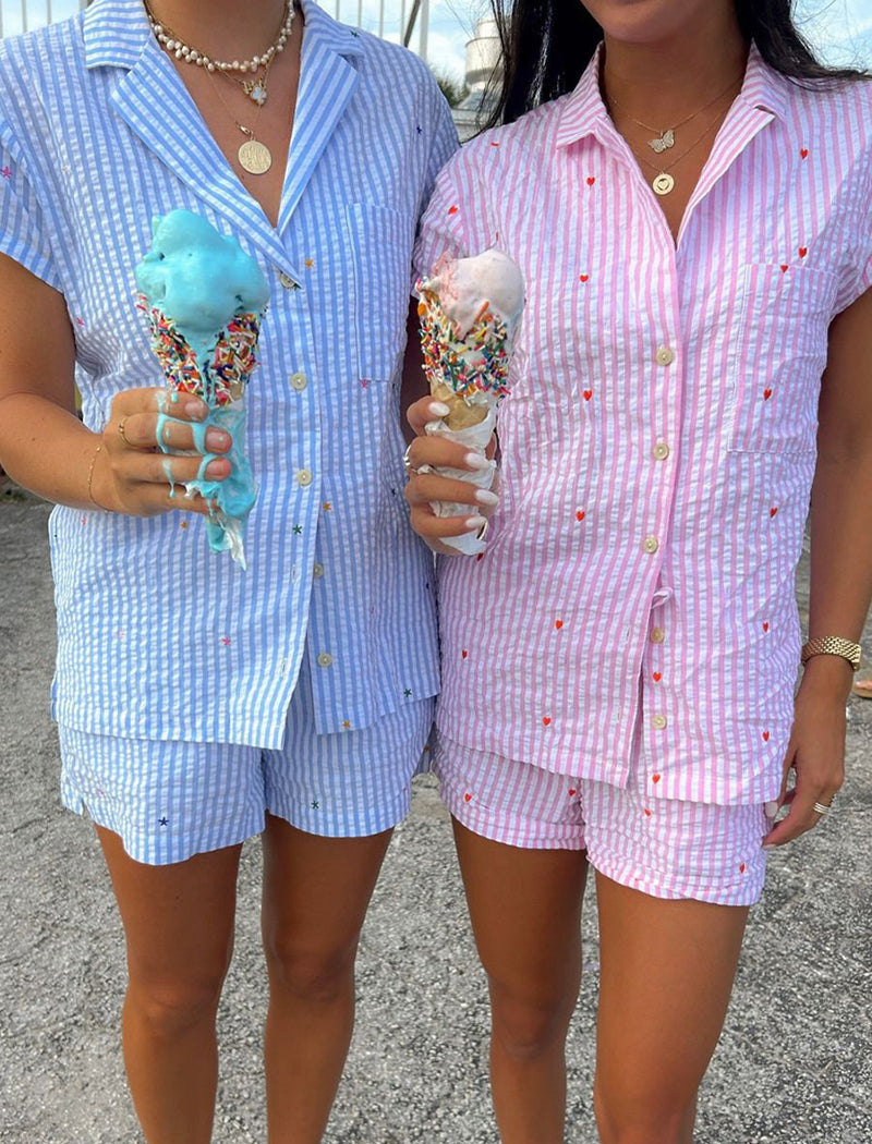 Casual Short Sleeve Top and Shorts Pajama Set