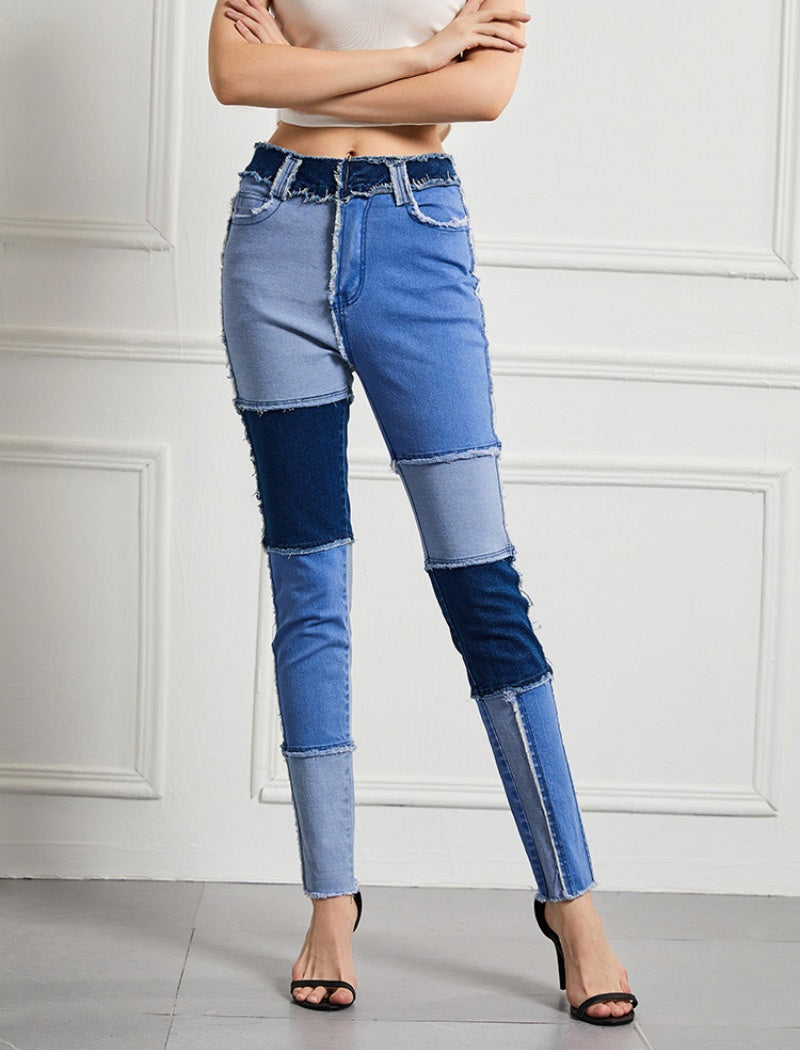 Patchwork High-Waist Skinny Jeans