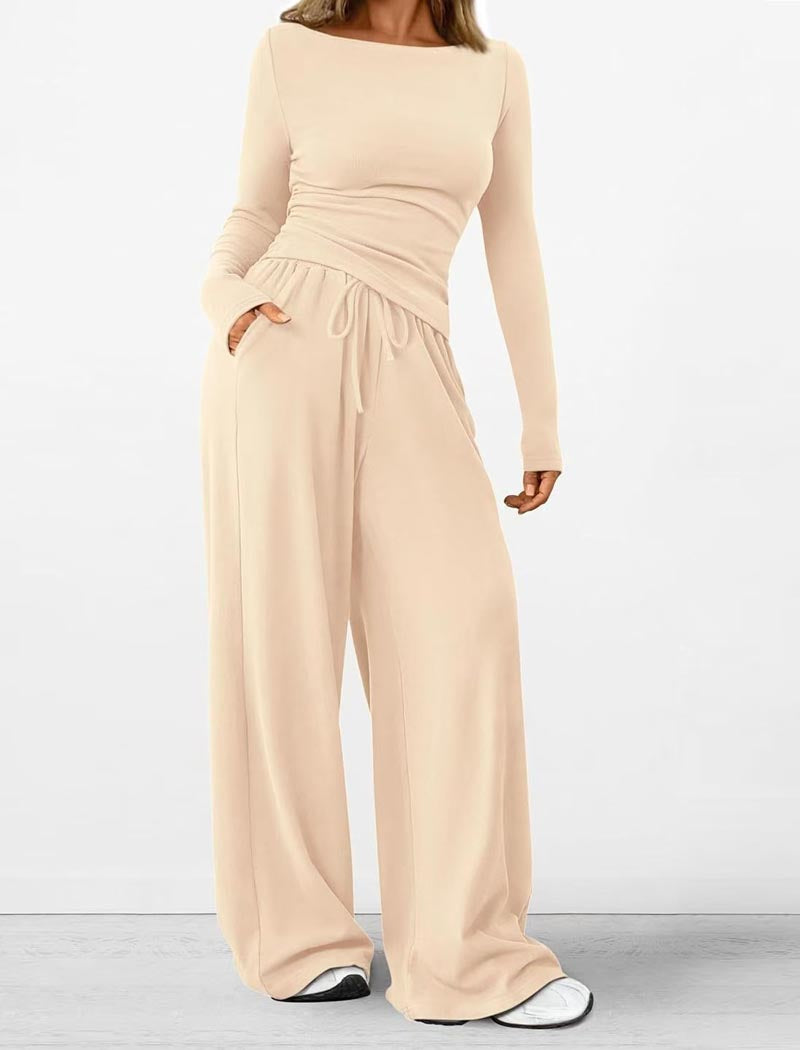 Wide-Leg Lounge Pants and Long Sleeve Top Set