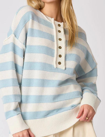 Striped Buttoned Oversized Sweater