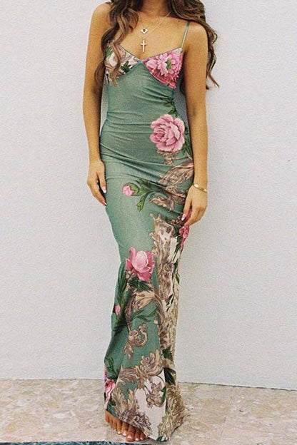 Floral Print Bodycon Maxi Dress