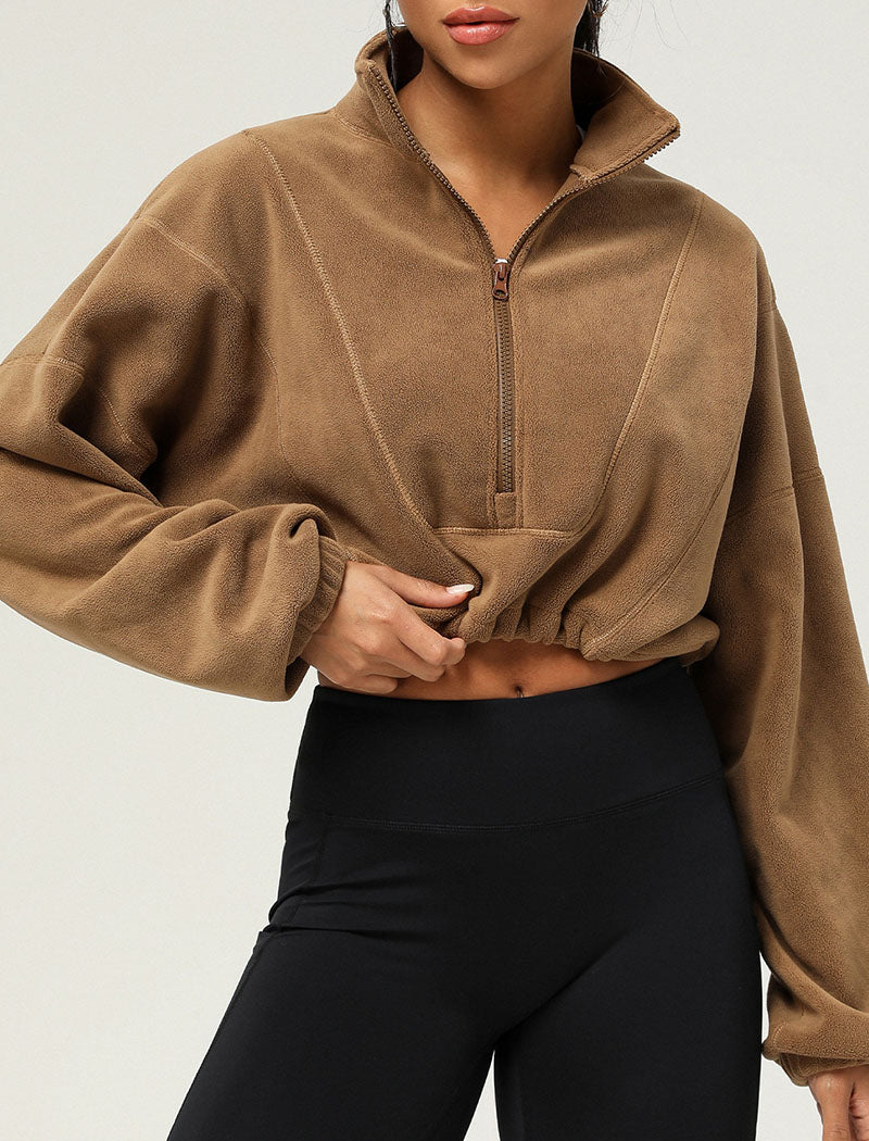 Cropped Quarter-Zip Fleece Pullover