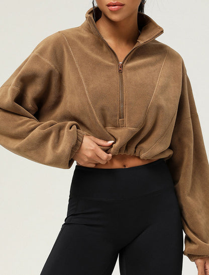 Cropped Quarter-Zip Fleece Pullover