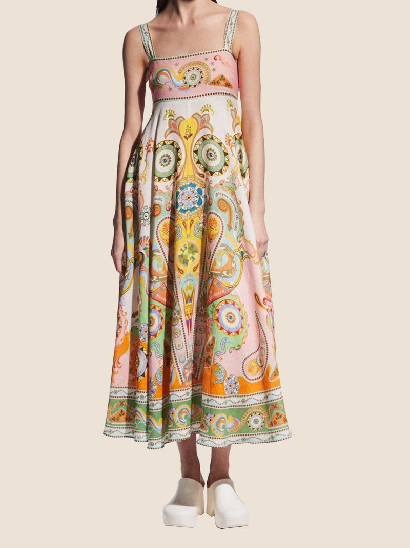 Paisley Print Smocked Maxi Dress