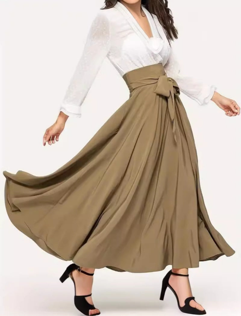 High-Waisted Tied A-Line Maxi Skirt