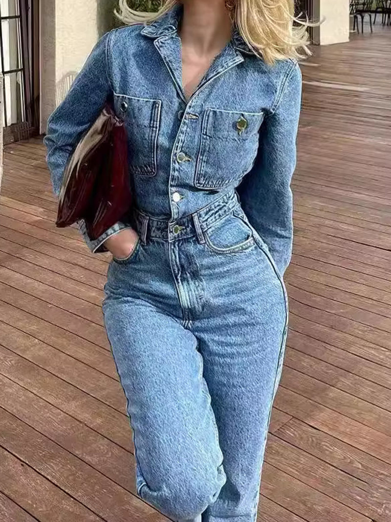 Buttoned Denim Jumpsuit