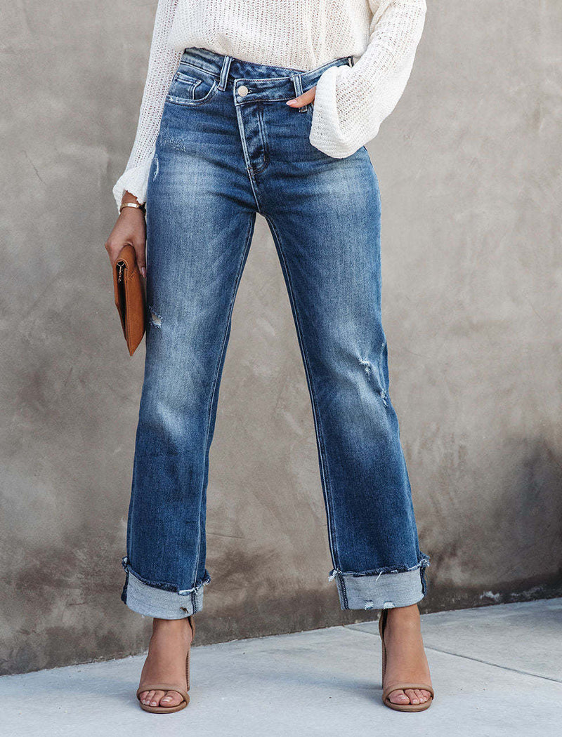Casual Washed Straight-leg Denim Pants