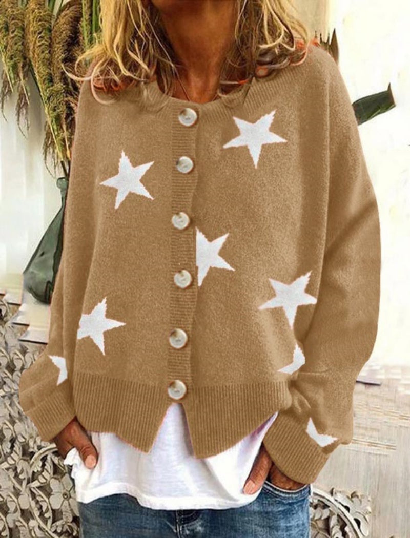 Knit Cardigan with Star Button-Front Top