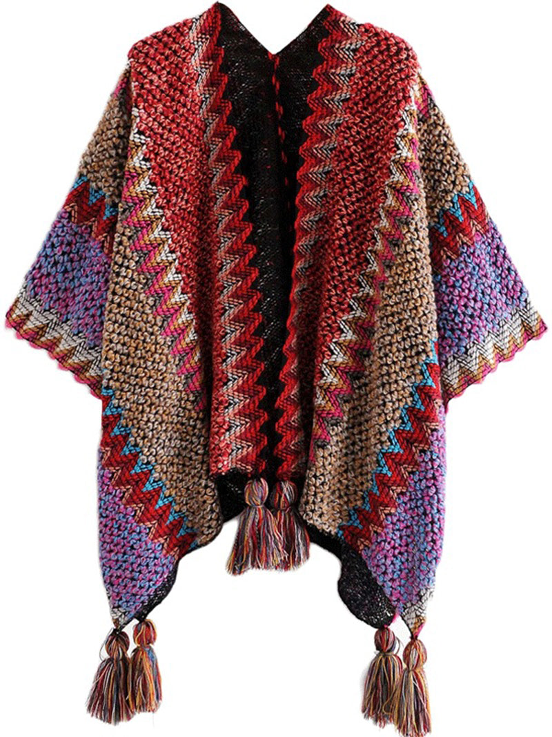 Colorblock Tassel Shawl