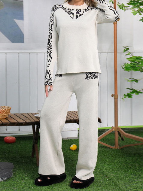 Jacquard Knit Top and Wide-Leg Pants Set