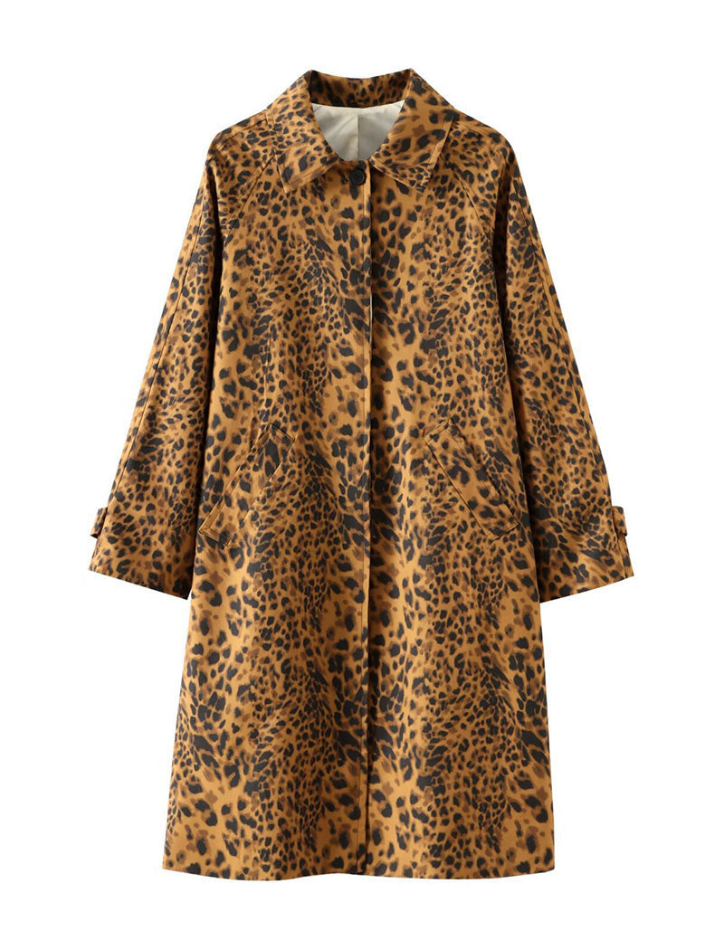 Animal Print Long Sleeve Trench Coat