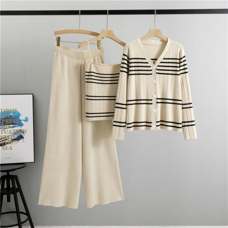 Striped Knit Cardigan and Pants Set