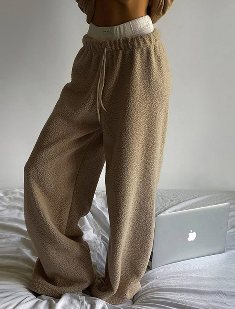 Wide-Leg Plush Drawstring Lounge Pants