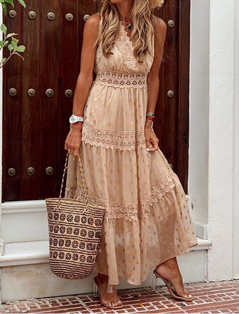 Lace Tiered V-Neck Maxi Dress