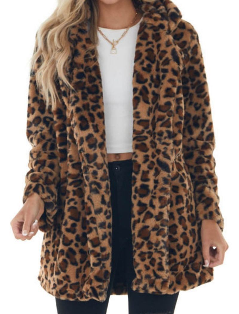 Leopard Print Faux Fur Coat