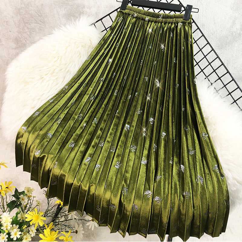 Pleated Metallic Midi Skirt