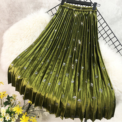 Pleated Metallic Midi Skirt