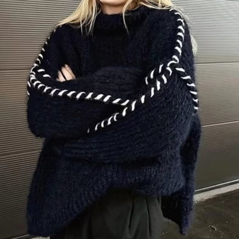 Ribbed High Neck Knit Sweater