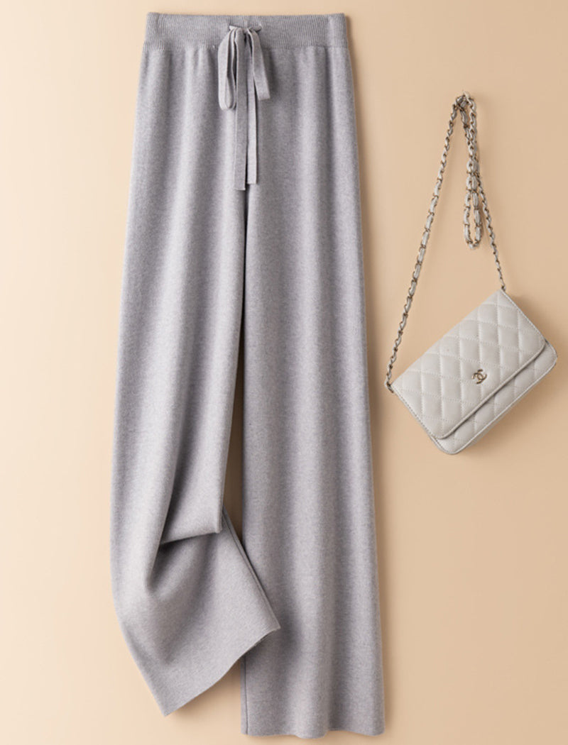 Drawstring Knit Wide-Leg Pants