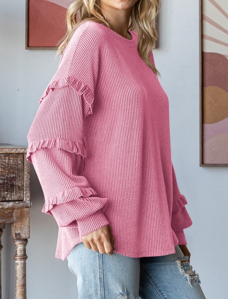 Ruffled Sleeve Knit Top