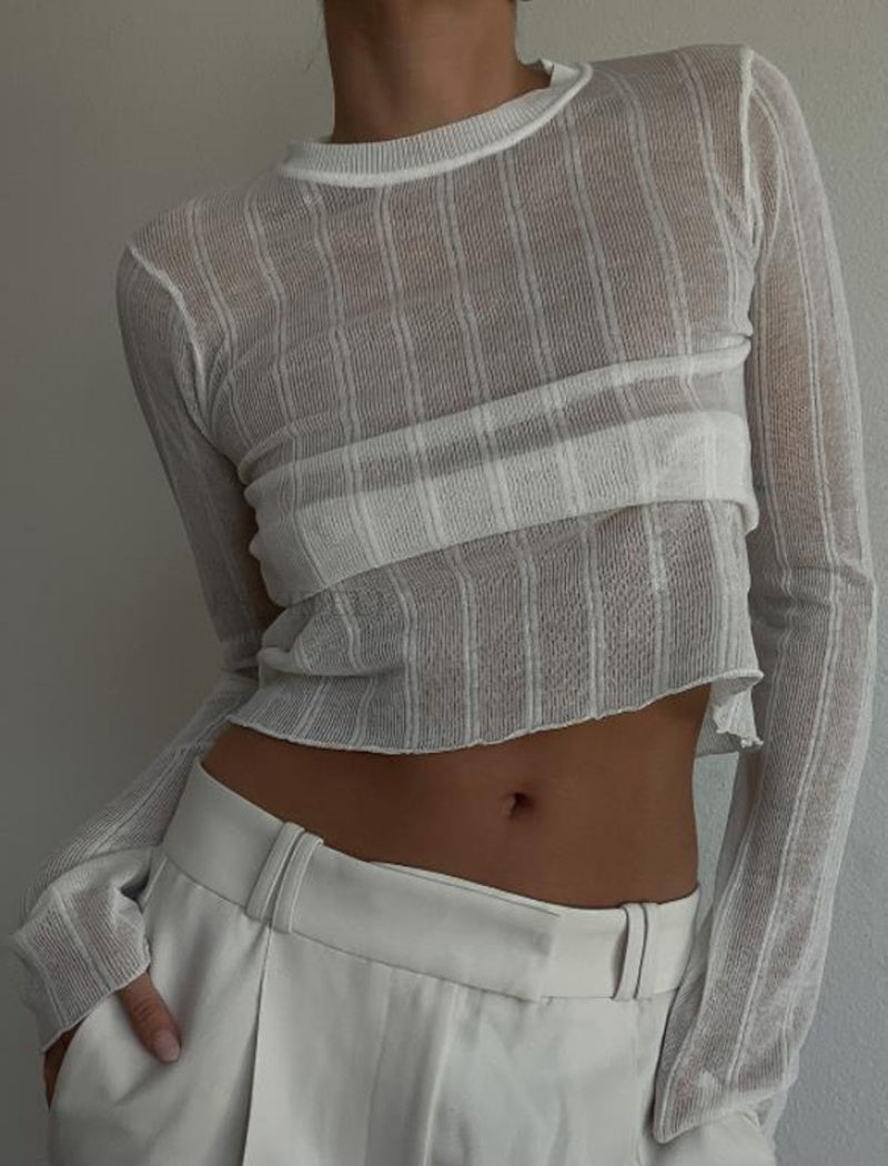 Sheer Cropped Long Sleeve Top
