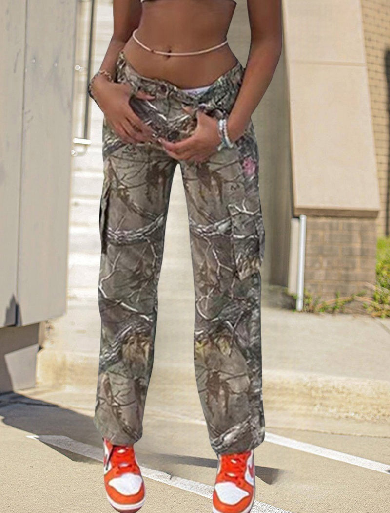 Camouflage Cargo Pants with Drawstring Waist