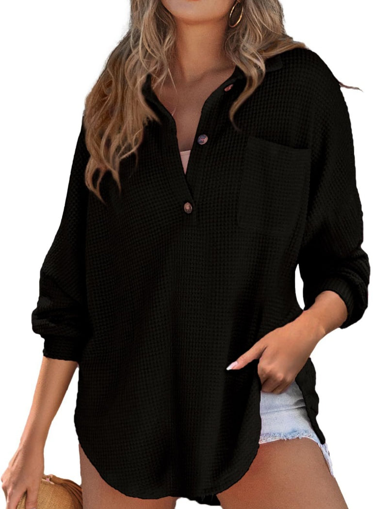 Oversized Button-Up Waffle Shirt