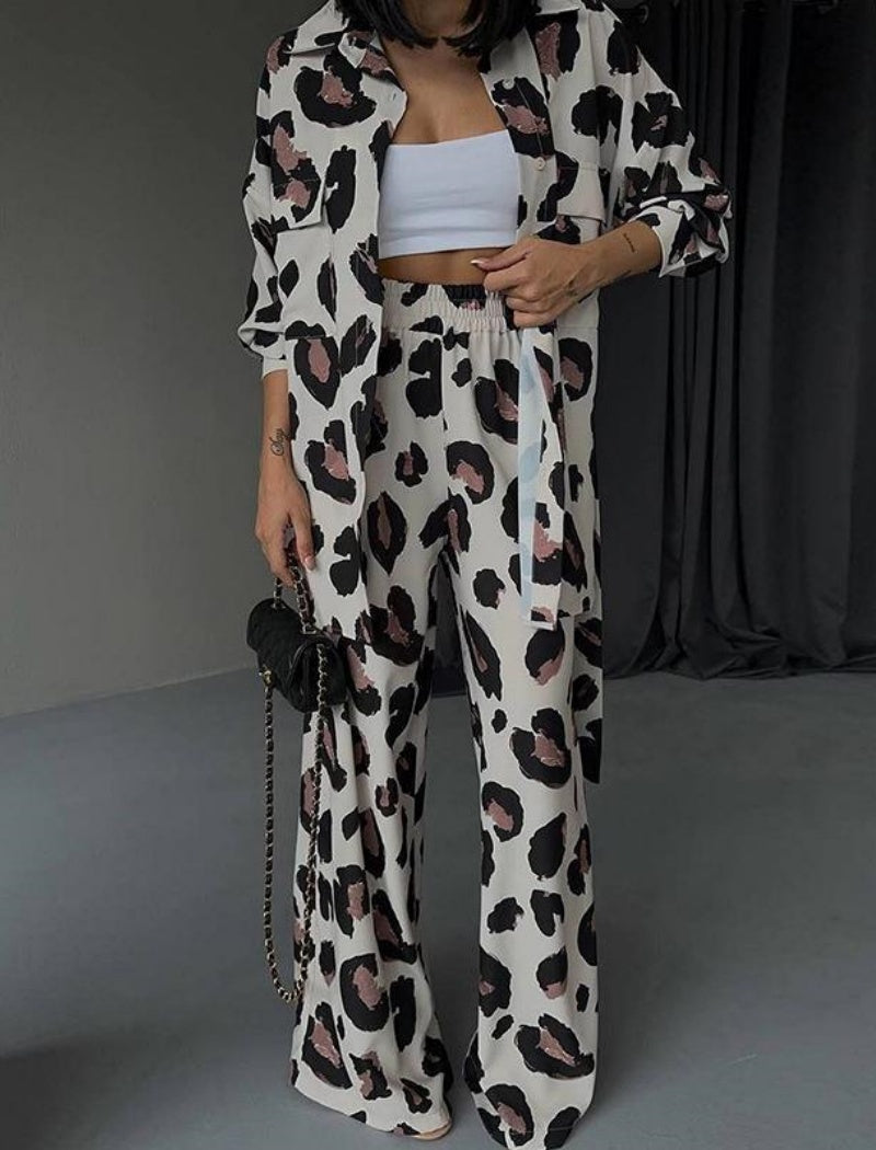 Two-Piece Animal Print Shirt and Pants Set