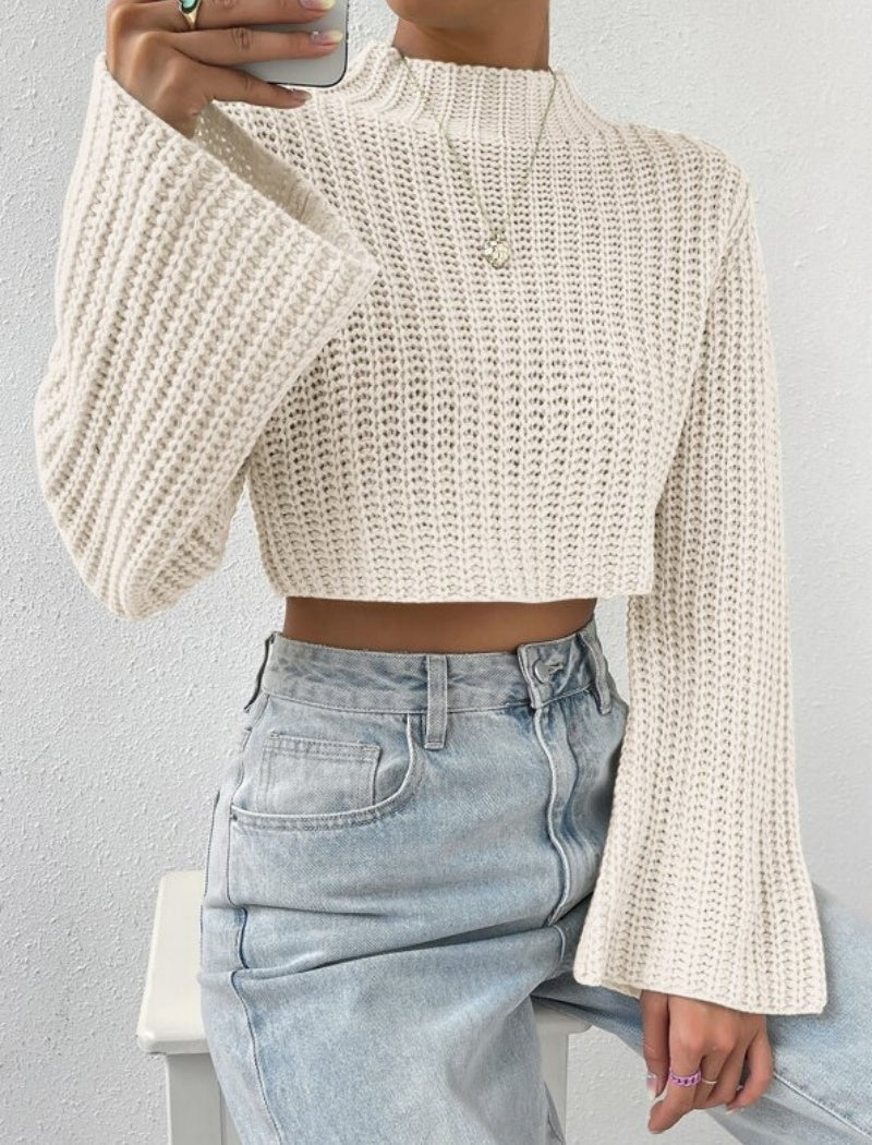 High-Waisted Short Bell Sleeve Sweater