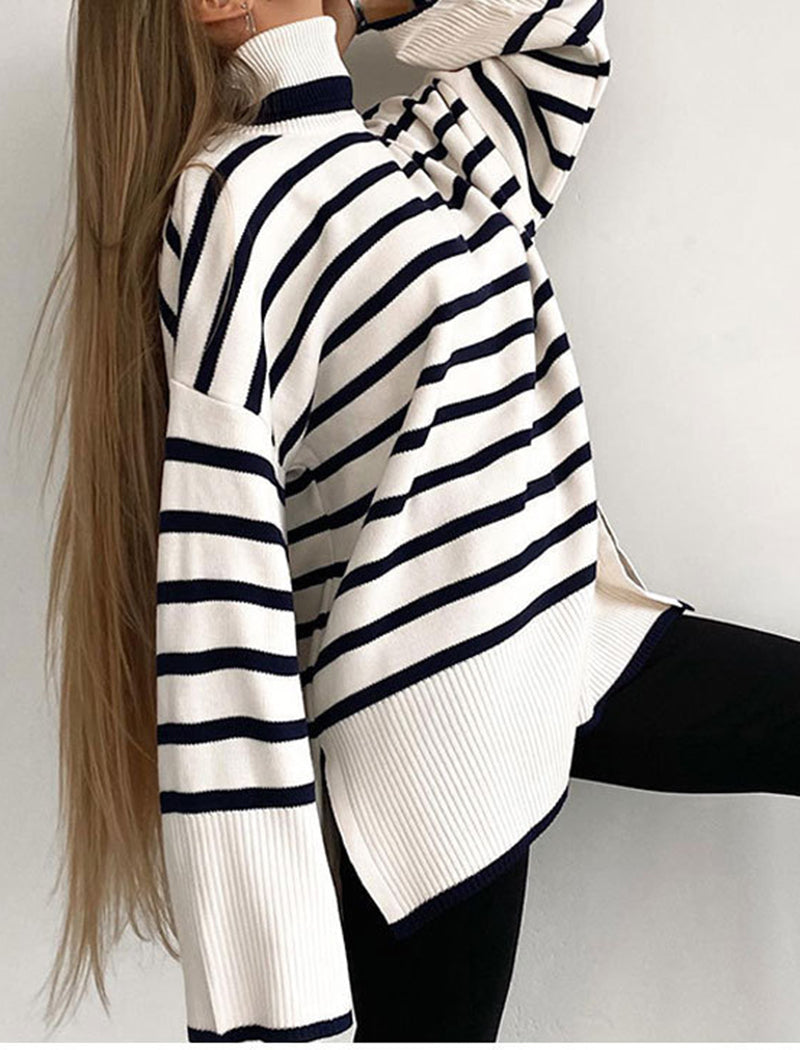 Striped Oversized Turtleneck Sweater