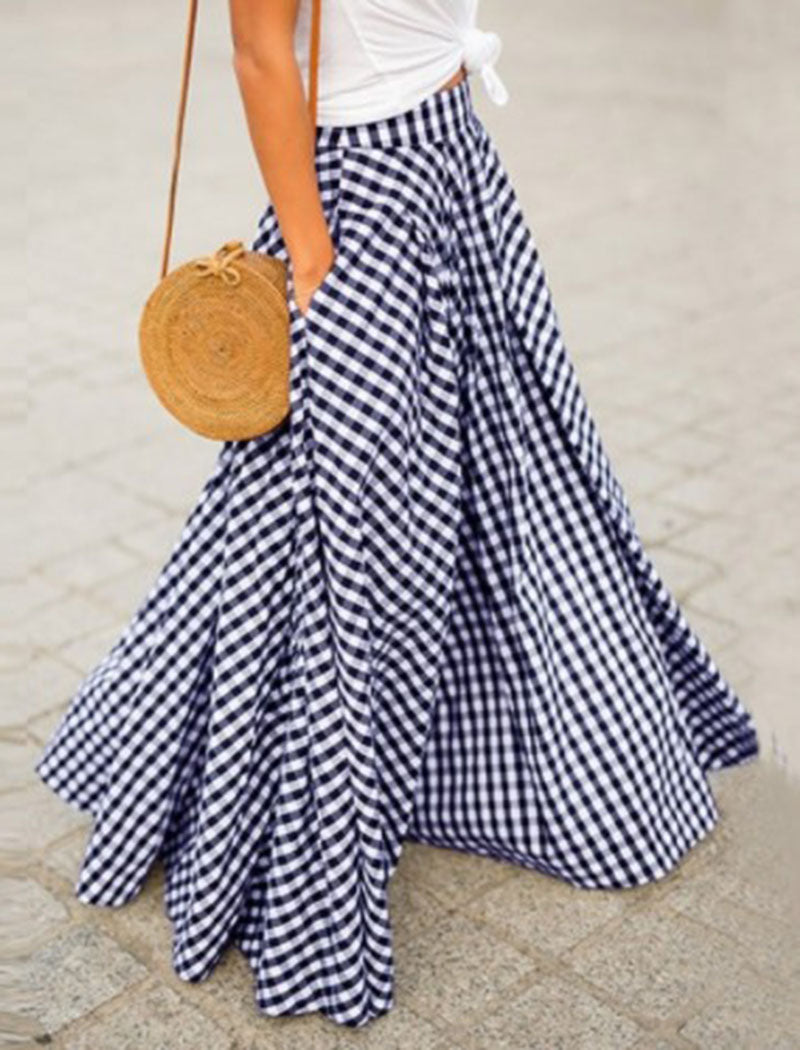 Plaid High-Waisted A-Line Skirt