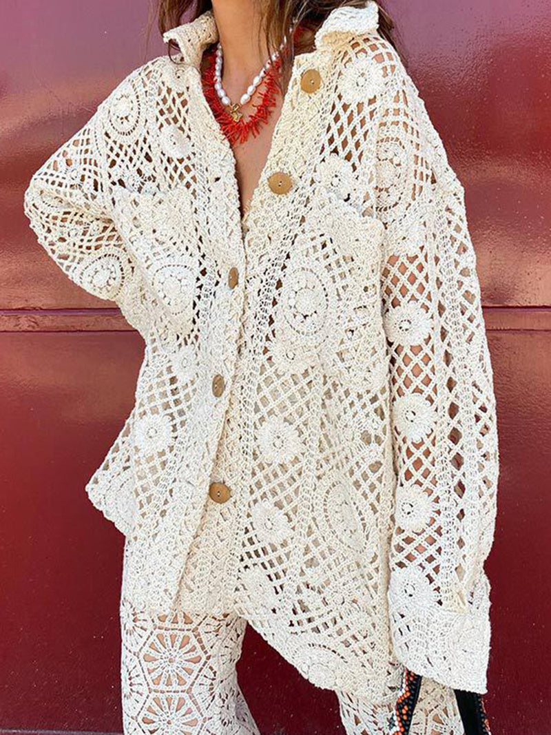 Oversized Crochet Button-Up Shirt