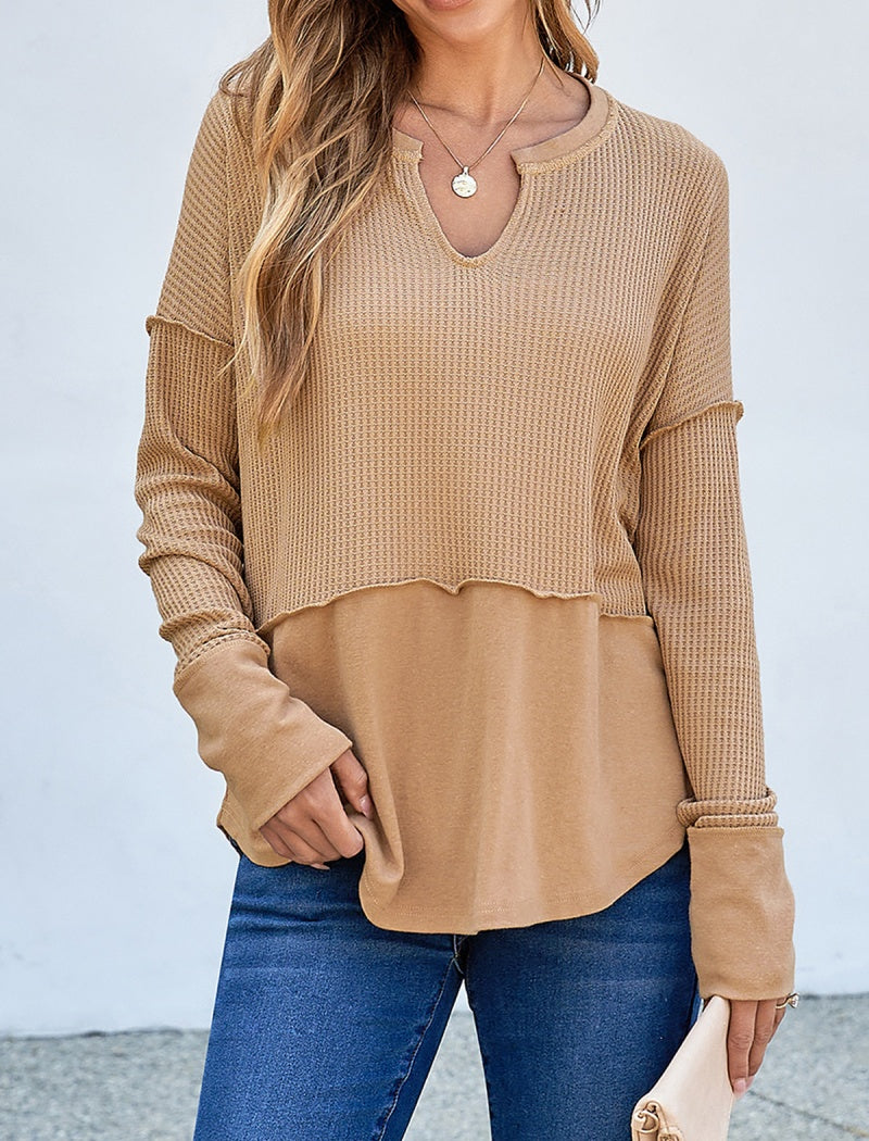 Long Sleeve Colorblock Loose Top