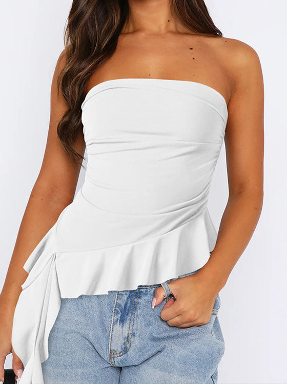 Strapless Asymmetrical Ruffle Top