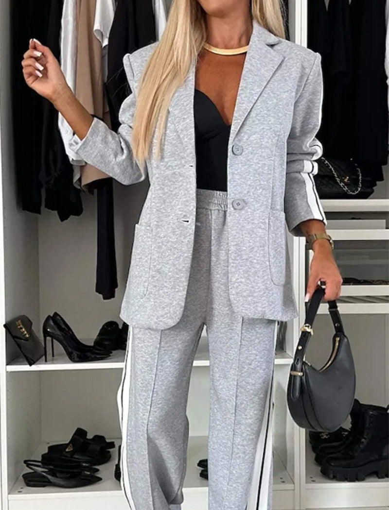 Blazer and Track Pant Set with Side Stripes