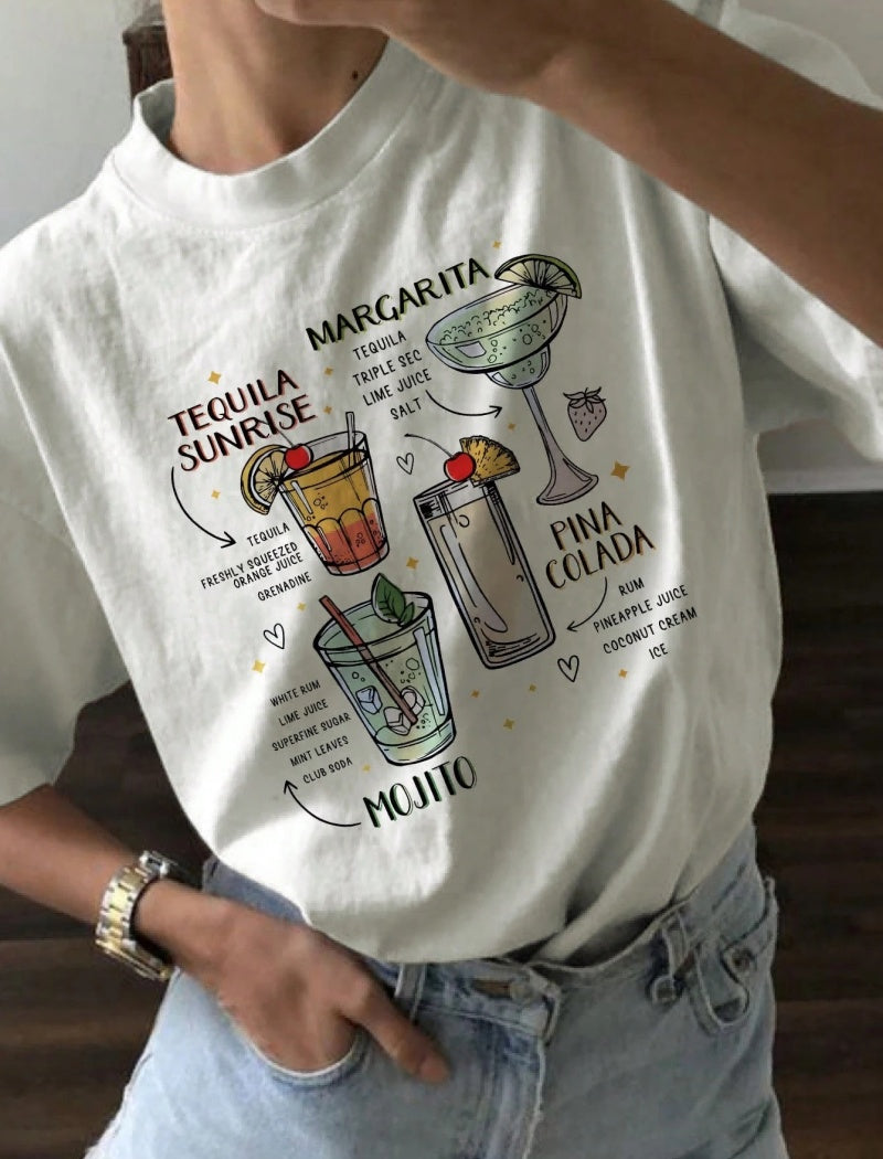 Printed Letter Loose-Fit Short Sleeve Tee