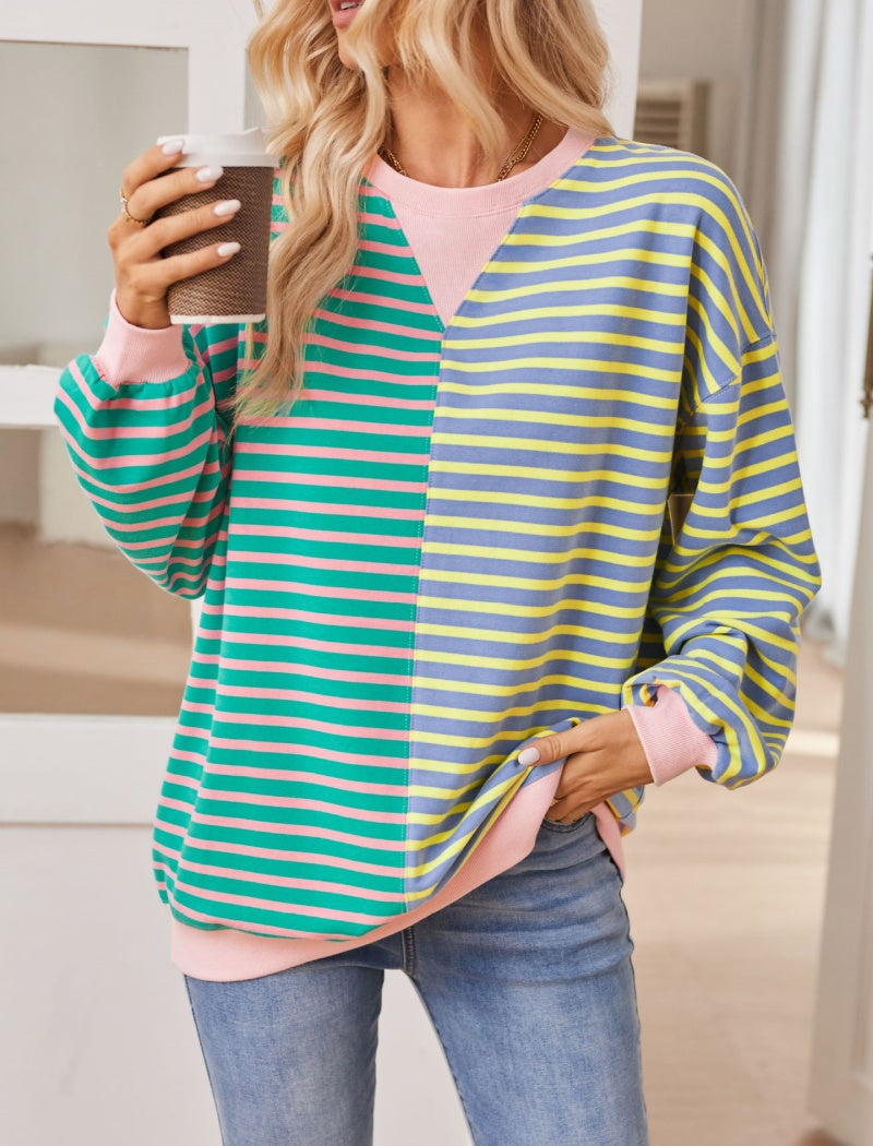 Colorblock Striped Oversized Top