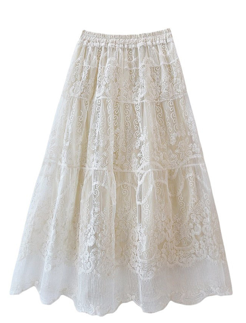 Tiered Lace Midi Skirt