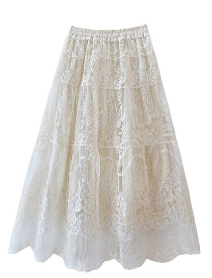 Tiered Lace Midi Skirt