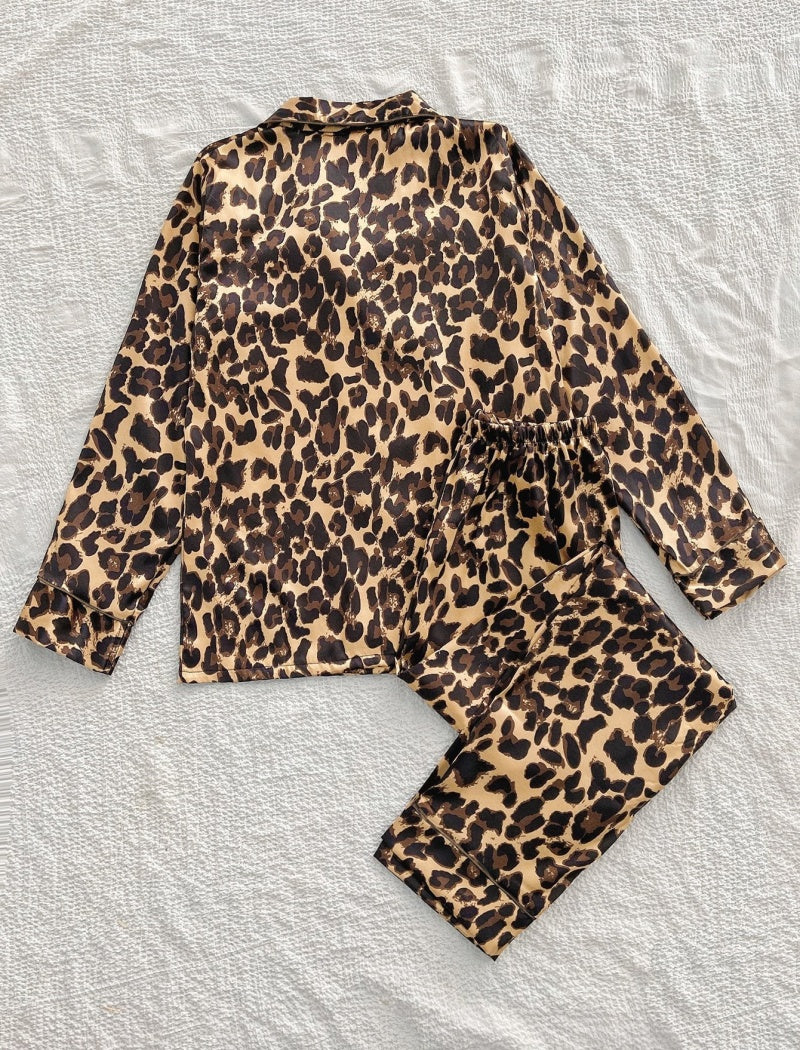 Satin Knit Cardigan Long Sleeve Pajama Set