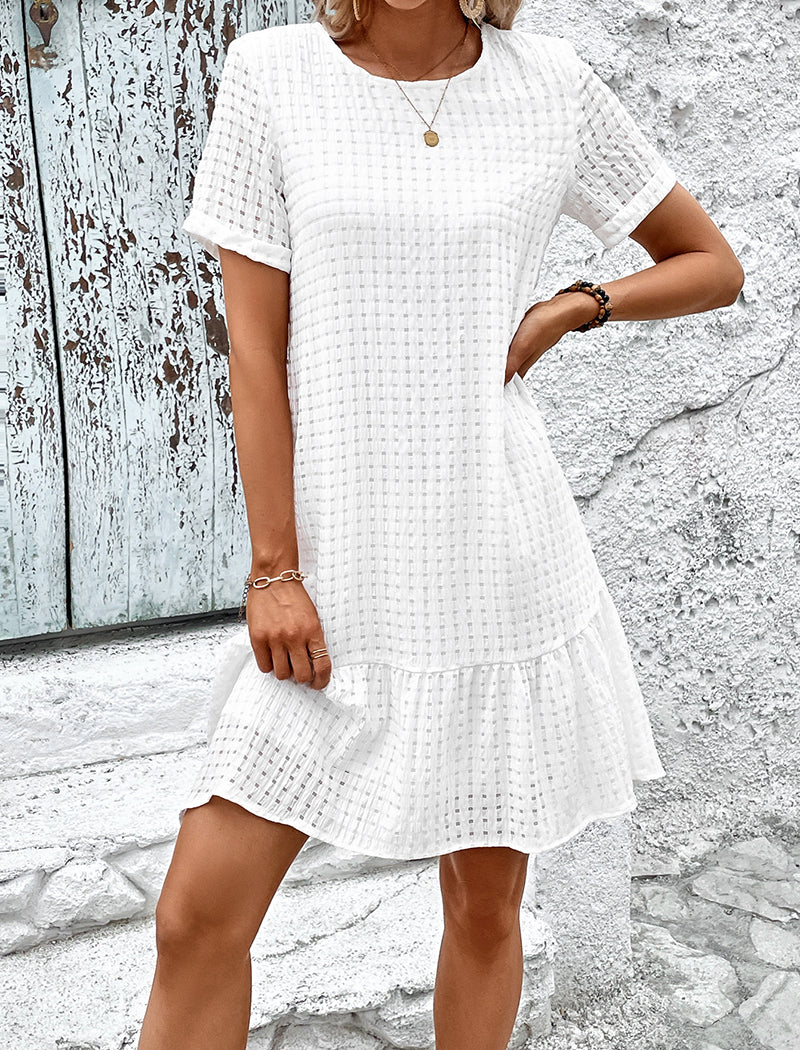 Solid Short Sleeve Mini Dress