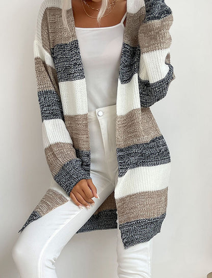 Striped Open-Front Knit Cardigan