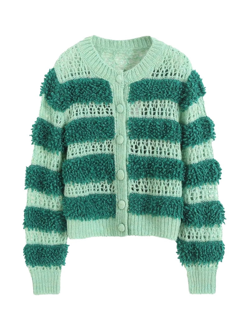 Striped Fluffy Knit Cardigan