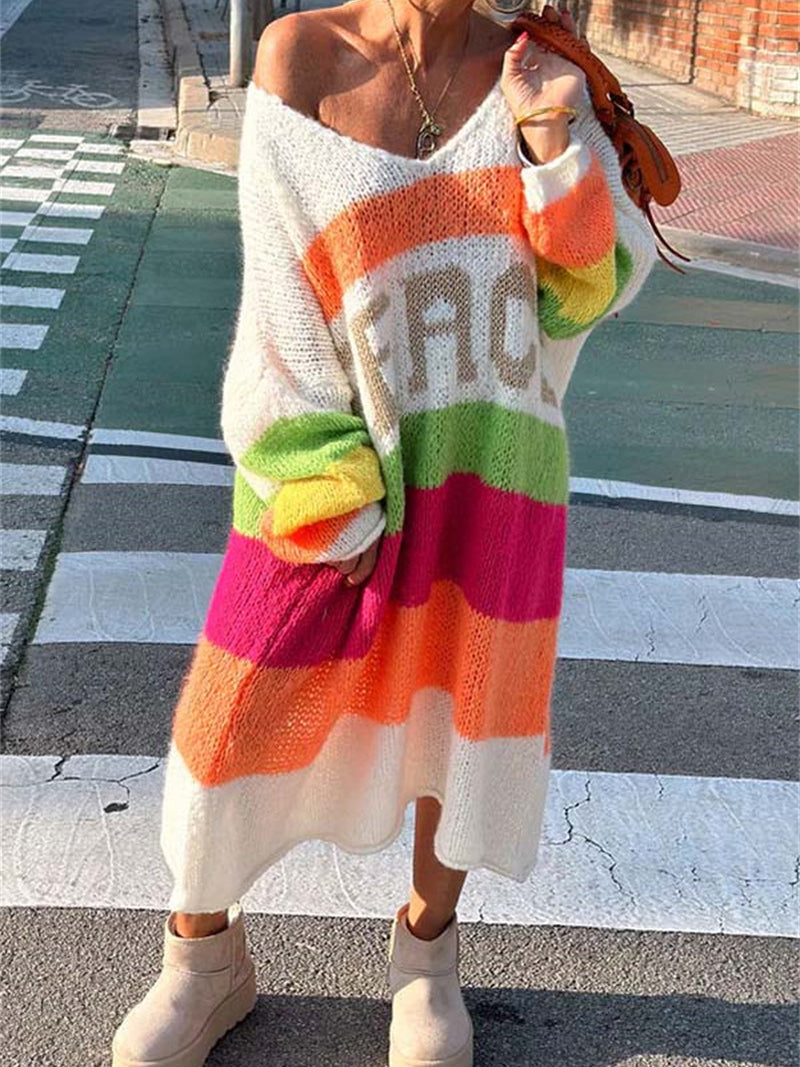 Oversized Colorblock Striped Sweater