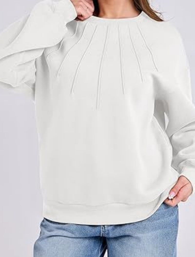 Pleated Detail Crewneck Top