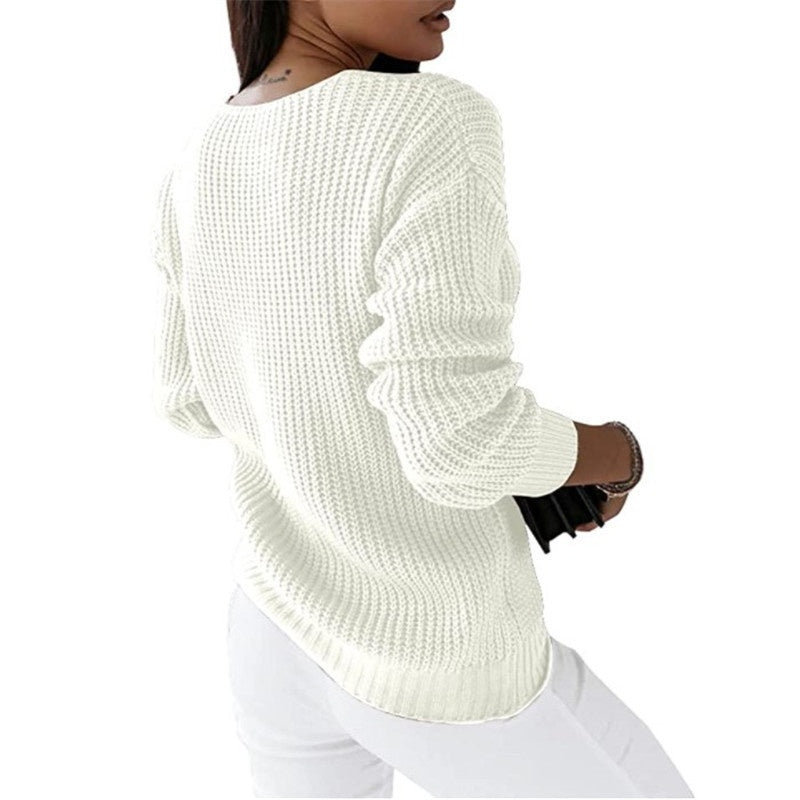 V-Neck Cable Knit Relaxed Sweater