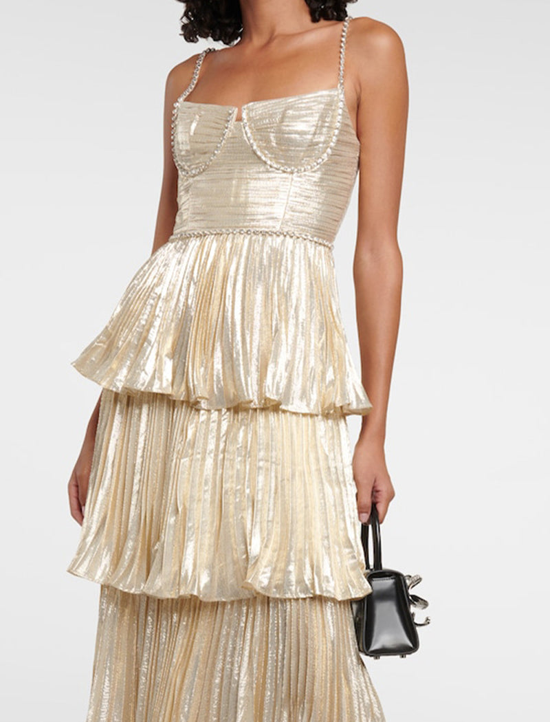 Tiered Pleated Strappy Dress