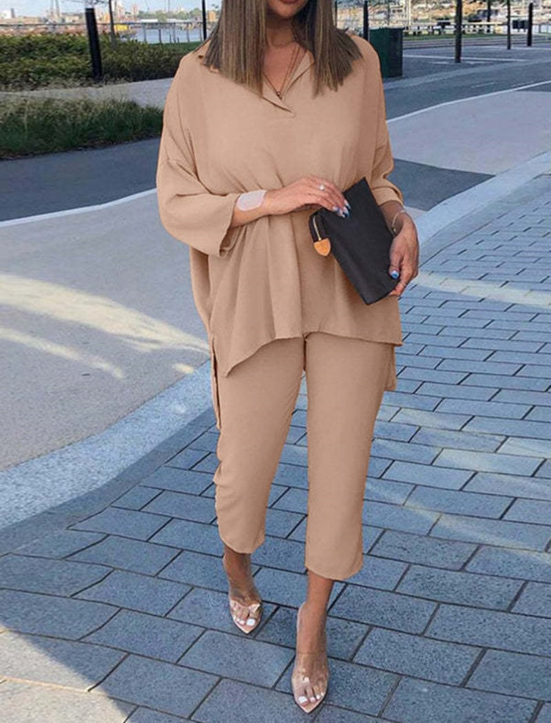 Oversized Tunic Top and Cropped Pants Set