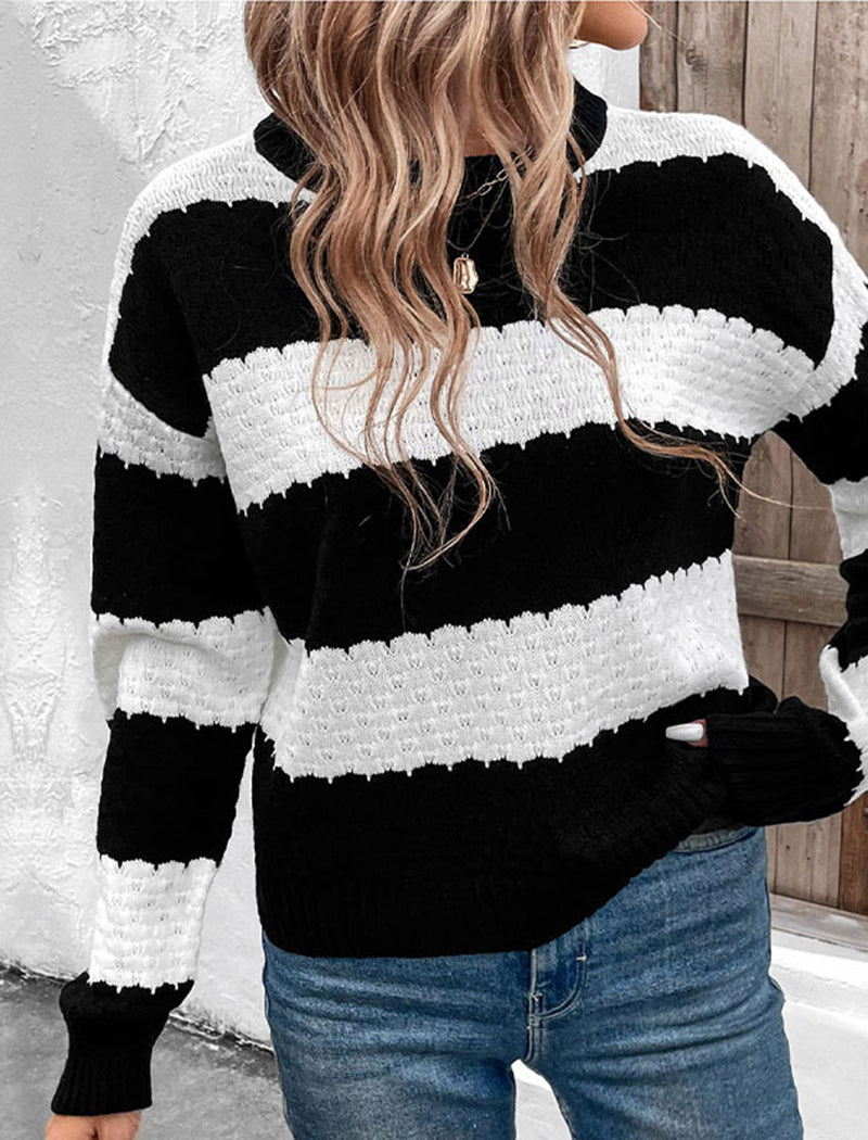 Contrast Striped Knit Pullover Sweater