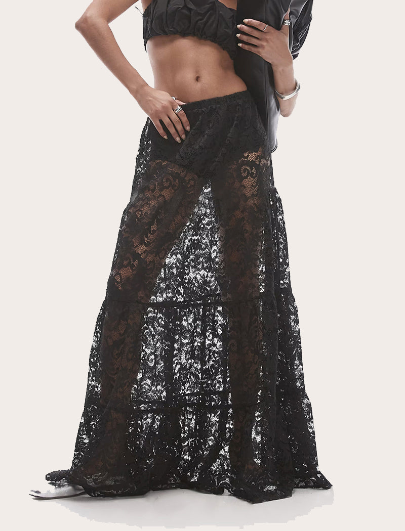 Sheer Lace Maxi Skirt